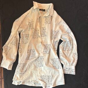 White Script Print‎ Button-Up Dress